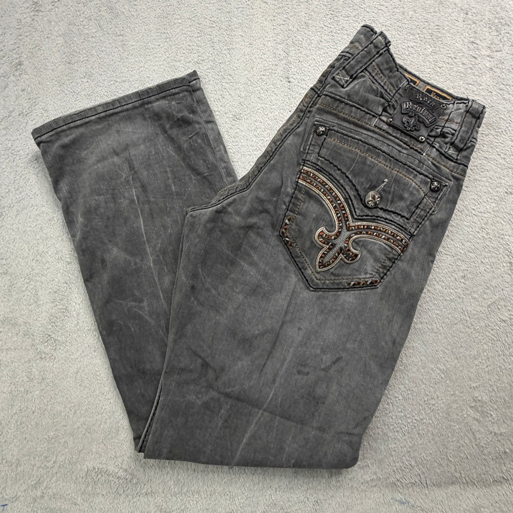 Rock Revival Penn Straight Gray Faded Jeans Mens W36in.xL33in. Flap Pocket